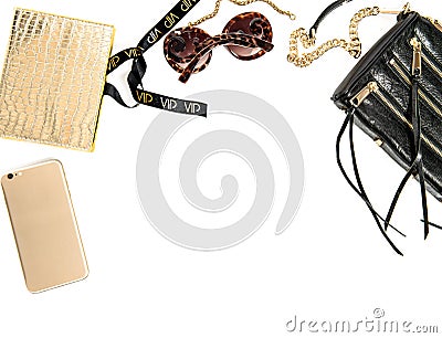 Fashion mockup with business lady accessories. Feminine objects Stock Photo
