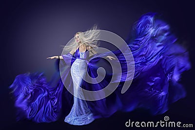 Fashion Model Beauty, Fly Dress Fabric on Wind, Fluttering Cloth Stock Photo