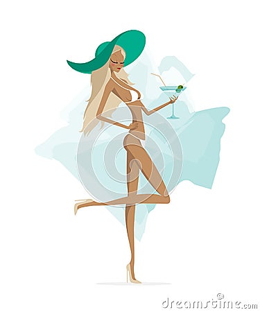 Fashion model blonde girl in bikini Vector Illustration