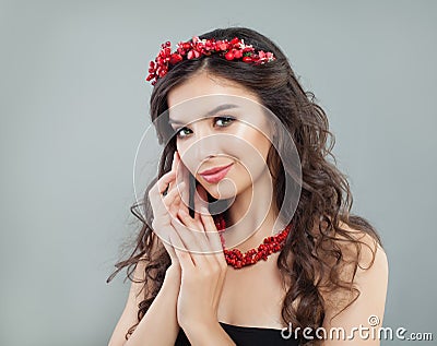 Fashion model brunette with curly Stock Photo