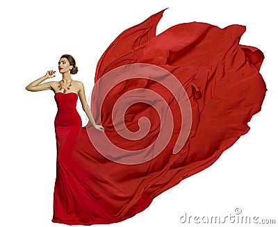 Fashion Model in Fly Dress Fabric, Woman Beauty Fluttering Cloth Stock Photo