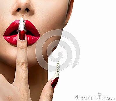 Fashion Model Girl Face. Beautiful Lips Stock Photo