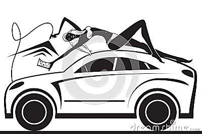 Fashion model having fun in car wash Vector Illustration