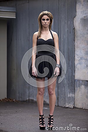 Fashion Model in Little Black Dress Stock Photo