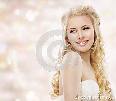 Fashion Model Long Blond Hair, Woman Beauty Portrait, Happy Girl Stock Photo