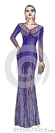 Fashion Model in a Long Purple Evening Gown Stock Photo