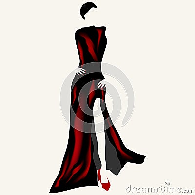 Fashion Model in a Slit Dress Vector Illustration