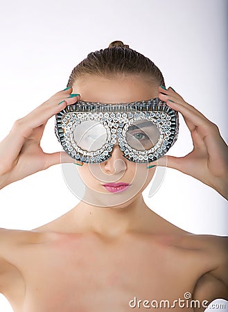 Fashion model in swim goggles Stock Photo