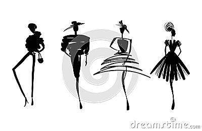 Fashion models sketch hand silhouette pop art Vector Illustration