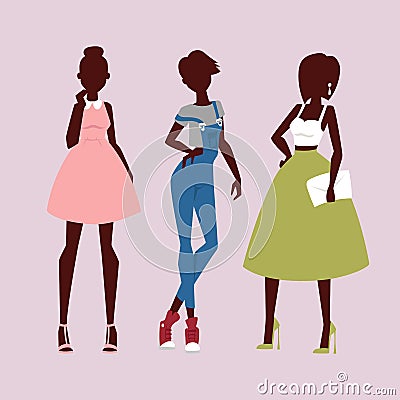 Fashion models woman silhouette sketch attractive lady elegant adult character vector illustration. Vector Illustration