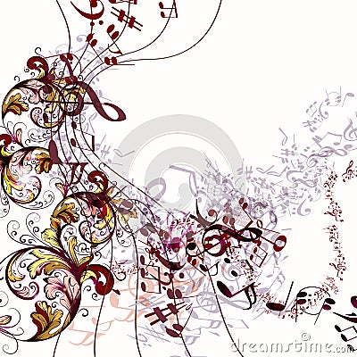 Fashion music background with vector notes and flourishes Stock Photo