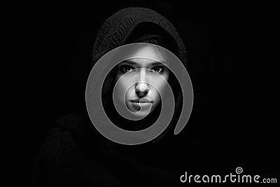 Fashion muslim style girl. religion. Black and white portrait Stock Photo