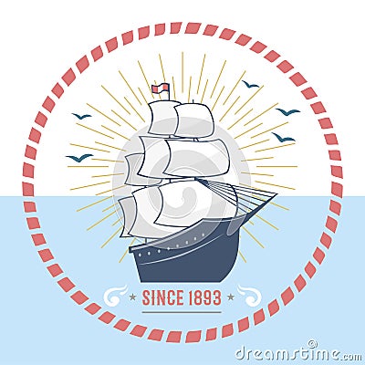 Fashion nautical and marine sailing themed label vector. Vector Illustration