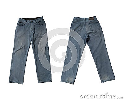 Fashion pants of wearable,Front and back jeans isolated on white Stock Photo
