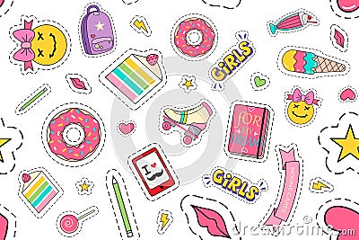 Fashion patches print doodle seamless set Vector Illustration