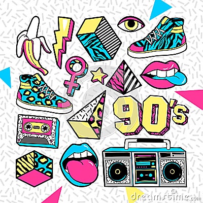 Fashion patches in in 80s-90s memphis style. Vector Illustration