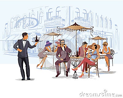 Fashion people in the restaurant. Vector Illustration