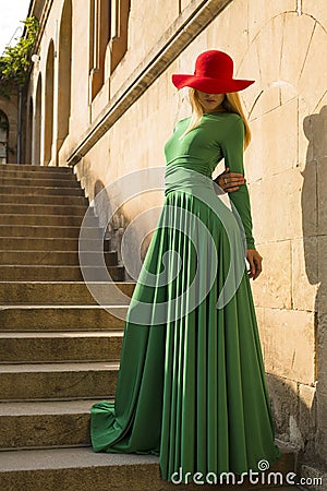 Fashion photo of beautiful blond girl in elegant dress Stock Photo