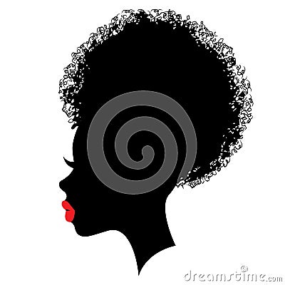 Black silhouette with red lips and bun hair stile Vector Illustration