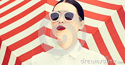 Fashion portrait of a beautiful girl with bright painted lips Stock Photo