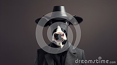 Fashion Portrait Of A Cow: Minimalist And Intriguingly Taboo Stock Photo