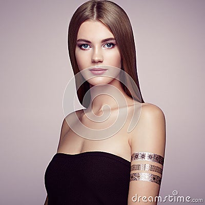 Fashion portrait of elegant woman with magnificent hair Stock Photo