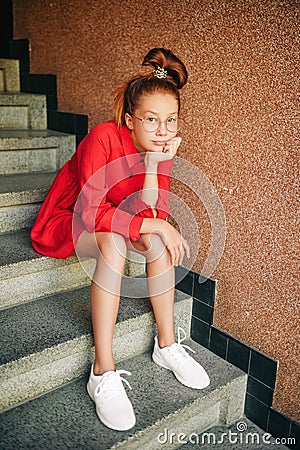 Outdoor portrait of cute preteen girl Stock Photo