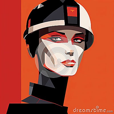 Fashion Poster: Lady With Helmet In Digital Constructivism Style Stock Photo