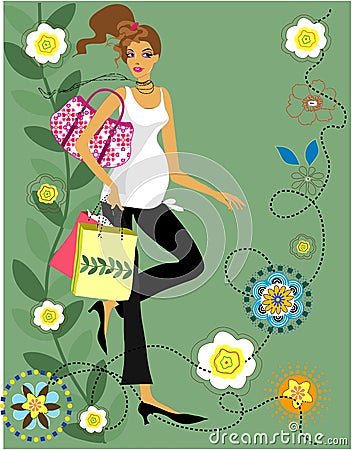 Fashion pregnant woman Cartoon Illustration