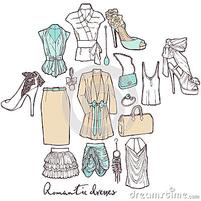 Fashion romantic dresses. Vector Illustration