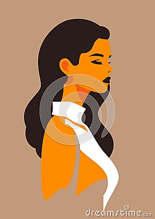 Fashion romantic woman brunette retro hair pastel paint color poster contemporary art vector flat Vector Illustration