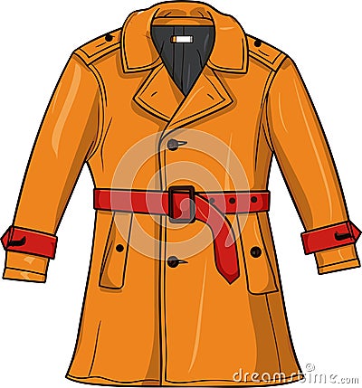 Fashion 90s. Retro wear raincoat with Butttons and belt. Vector Cartoon Single Vector Illustration