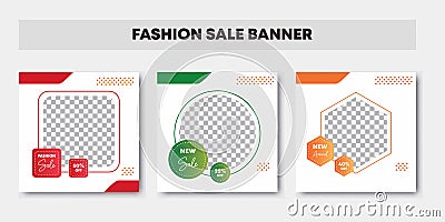 Fashion sale social media post design template bundle. Modern elegant sales and discount promotions. White, orange, red and green Vector Illustration