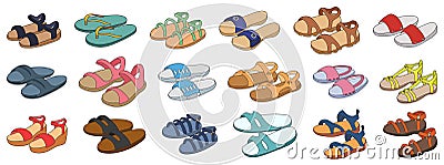 Fashion sandal vector illustration set on white background . Summer shoe of sandal color vector set icon. Isolated color icon Vector Illustration