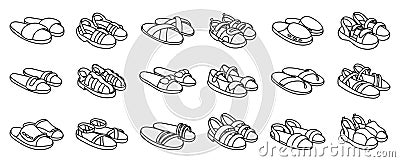 Fashion sandal vector illustration set on white background . Summer shoe of sandal line vector set icon. Isolated line Vector Illustration