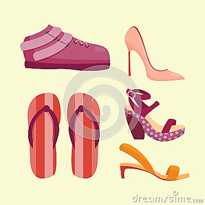 Fashion sandals female multicolored casual summer footwear pair design vector Vector Illustration