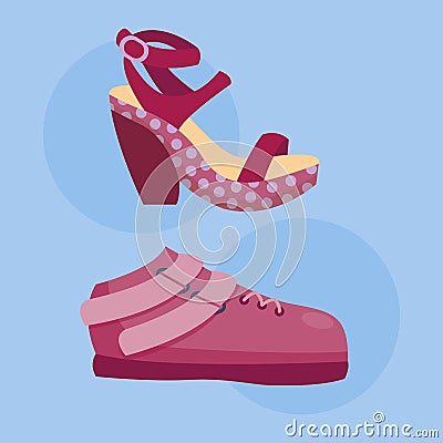 Fashion sandals female multicolored isolated casual summer footwear pair design vector Vector Illustration