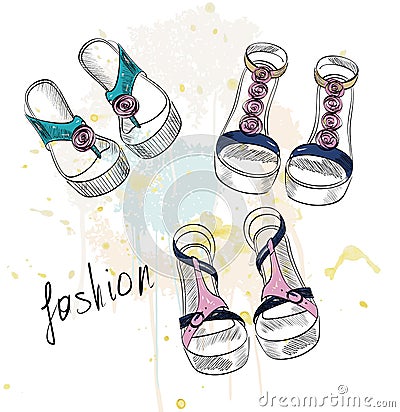 Fashion sandals. Vector Illustration