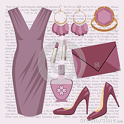 Fashion set with a dress Vector Illustration