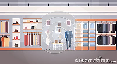 Fashion Shop Interior Clothes Store Banner With Copy Space Vector Illustration