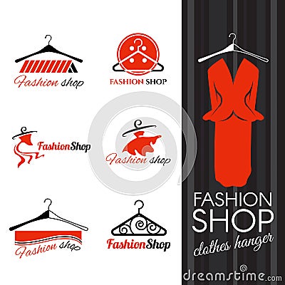 Fashion shop logo - Clothes hanger and studs dress vector design Vector Illustration