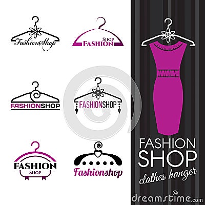 Fashion shop logo - Violet Clothes hanger vector set design Vector Illustration