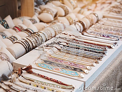 Fashion Shopping Accessories Colourful Beads Necklace Shop Stock Photo