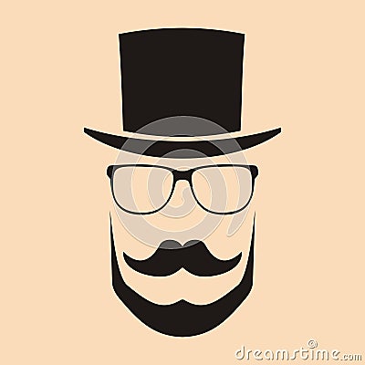 Fashion silhouette hipster style. Hat, glasses, mustache, beard. Stock Photo