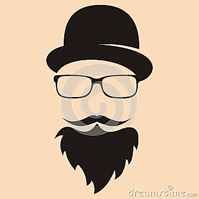 Fashion silhouette hipster style. Hat, glasses, mustache, beard. Vector Illustration