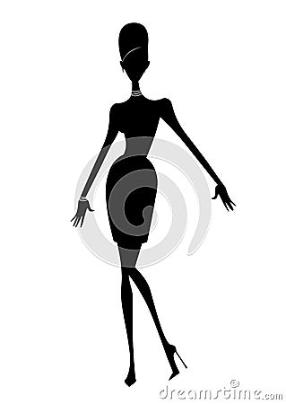 Fashion Silhouette of a Woman In a Short Dress and High Heels Cartoon Illustration