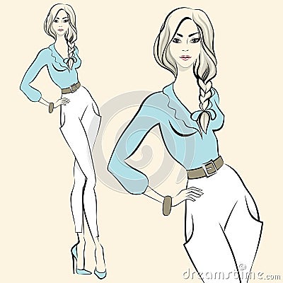 Fashion standing woman emotions Vector Illustration