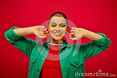 fashion statement, cheerful and short haired Stock Photo