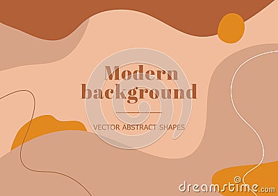Fashion stylish template with organic abstract shapes and line in nude pastel colors. Neutral beige, terracotta background in boho Vector Illustration