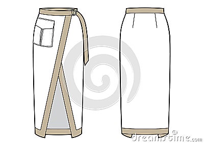 Fashion technical drawing of midi wrap skirt with side belt clasp Stock Photo